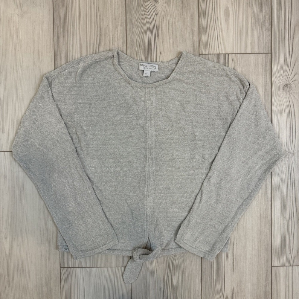 BAREFOOT DREAMS Small CozyChic Ultra Lite Knit‎ Tie Front Sweater Top Gray